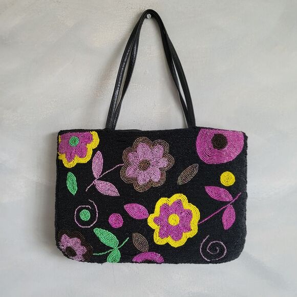 Tote Beaded Floral Bags & Handbags for Women for sale | eBay Vintage Floral Motif Seed Beaded Multicolored Tote Bag 13 x 9
